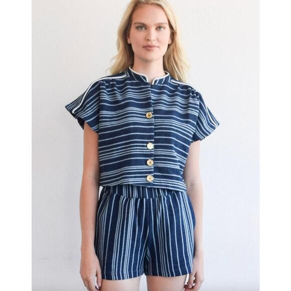 Never A Wallflower Pull On Shorts SS23-113 Stripe Double Woven XS Navy Cream NEW - Picture 1 of 8